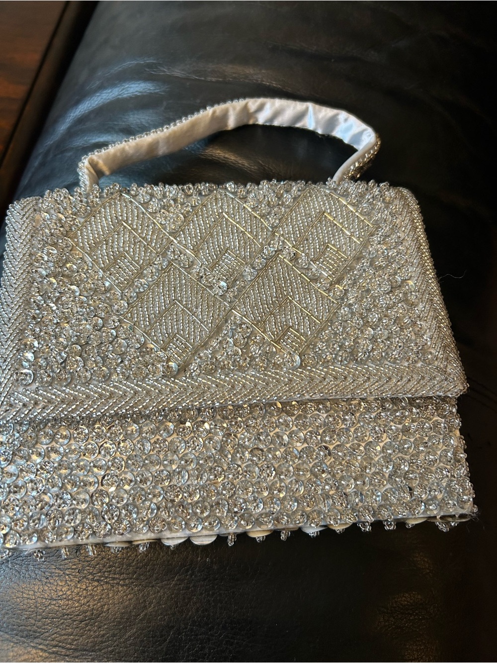 Silver Beaded Evening Handbag hand made in Hong Kong - Elegant Sparkle